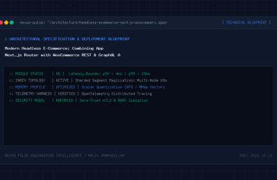 Headless ecommerce Next.js App Router and WooCommerce REST API data flow diagram